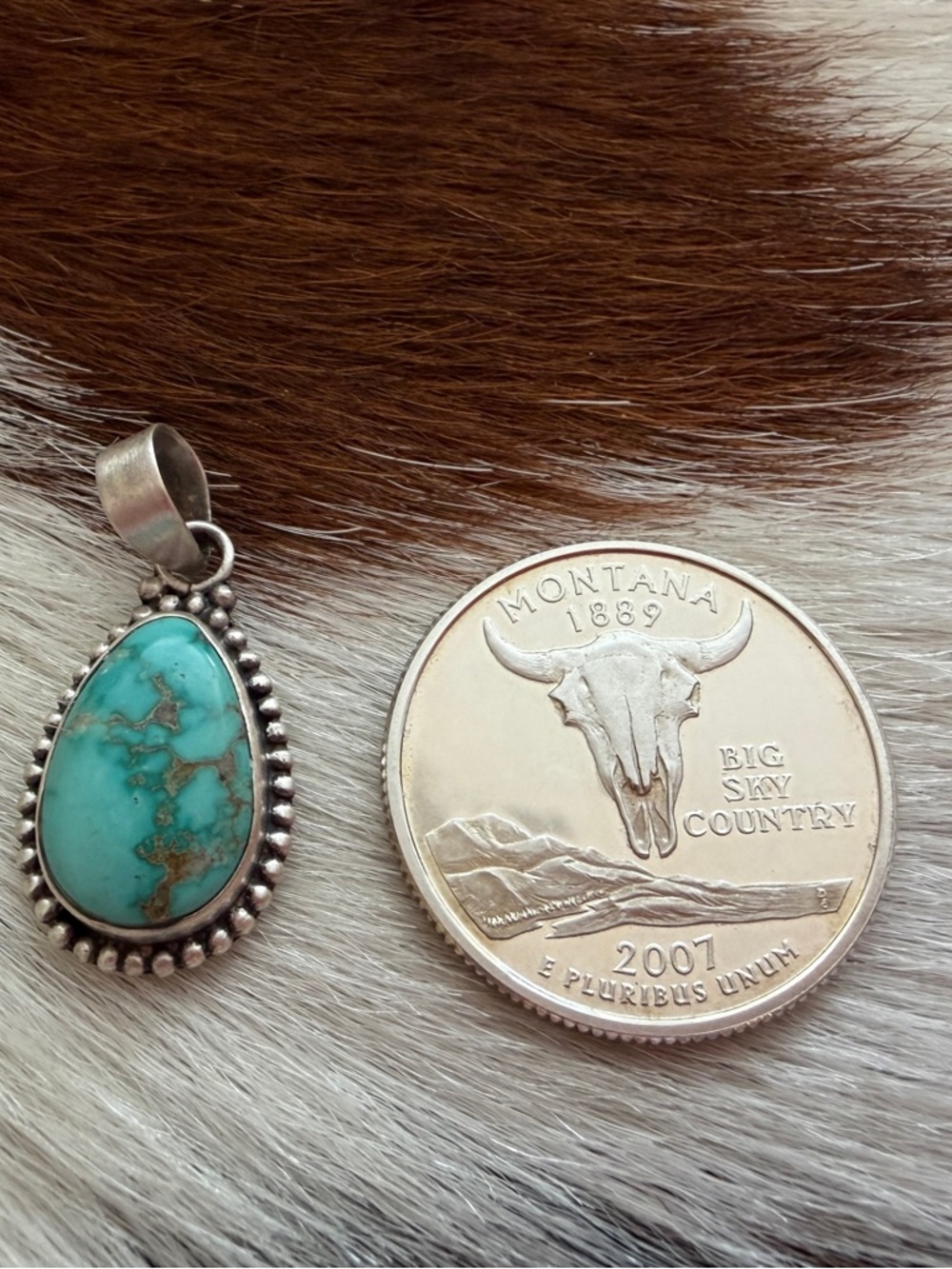 ❤️ Lone Mountain Turquoise Navajo Style Pendant Matte Sterling Silver - Picture 5 of 12